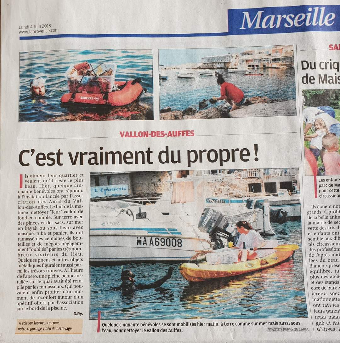 Article La Provence 2018 — premières dépollutions en apnée de Karim Saari au Vallon des Auffes, Marseille