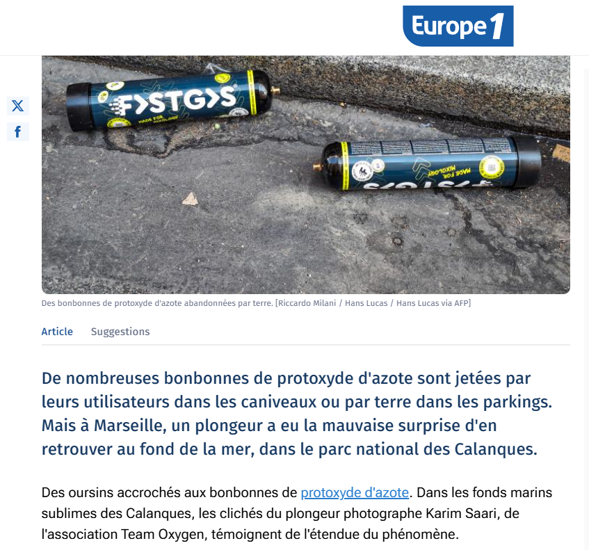 Europe 1 — Protoxyde d'azote : des bonbonnes qui polluent les Calanques de Marseille
