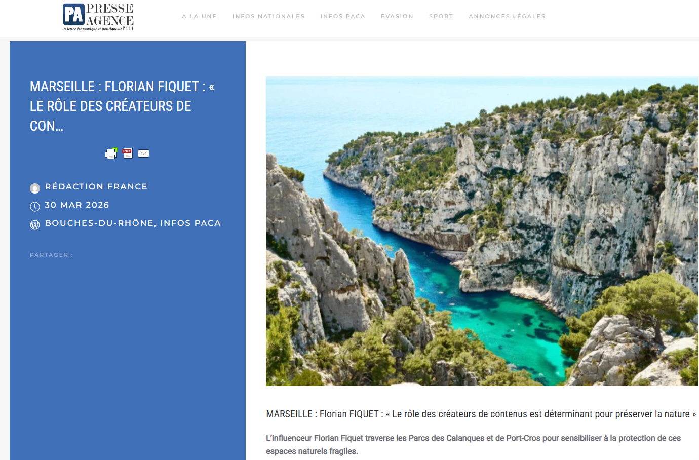 Presse Agence — Florian Fiquet (Climatrek) : rando & initiation à l'apnée à Sormiou